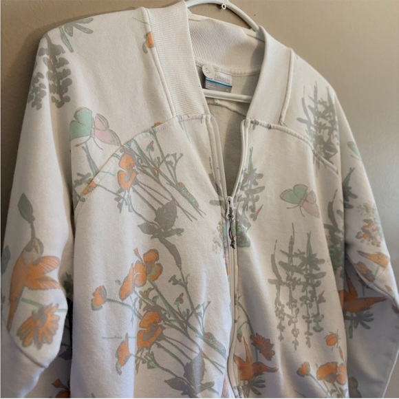 Columbia White & Pastel Floral Zip-Up Bomber Sweatshirt Jacket - Picture 6 of 15